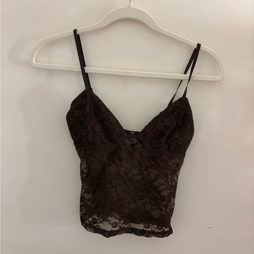 Edikted Brown Lace Cami Top